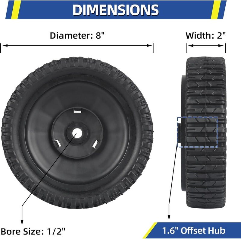 GICOOL 180775 180773 72-077 Front Wheels, 8 Inch Wheels Fit for Craftsman AYP MTD Lawn Mower, Black, Pack of 2 - Image 2